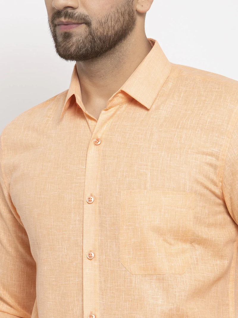 Jainish Orange Men's Dobby Solid Formal Shirts ( SF 762Light-Orange )