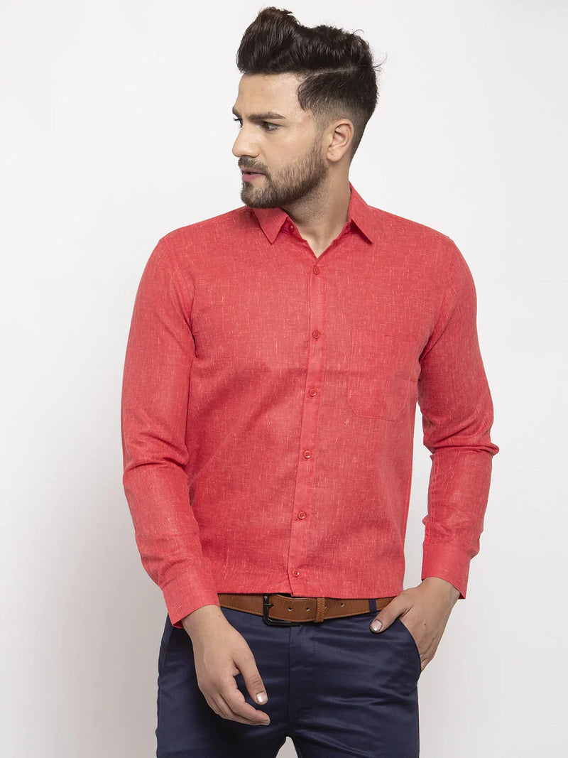 Jainish Red Men's Dobby Solid Formal Shirts ( SF 762Red )