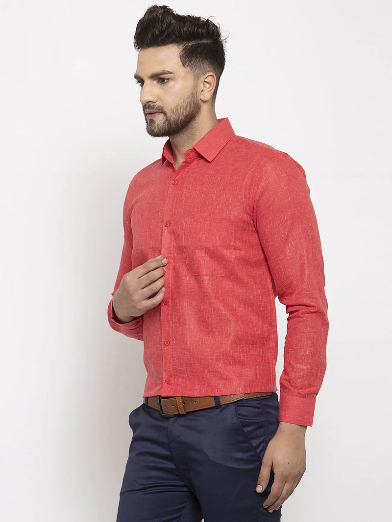 Jainish Red Men's Dobby Solid Formal Shirts ( SF 762Red )