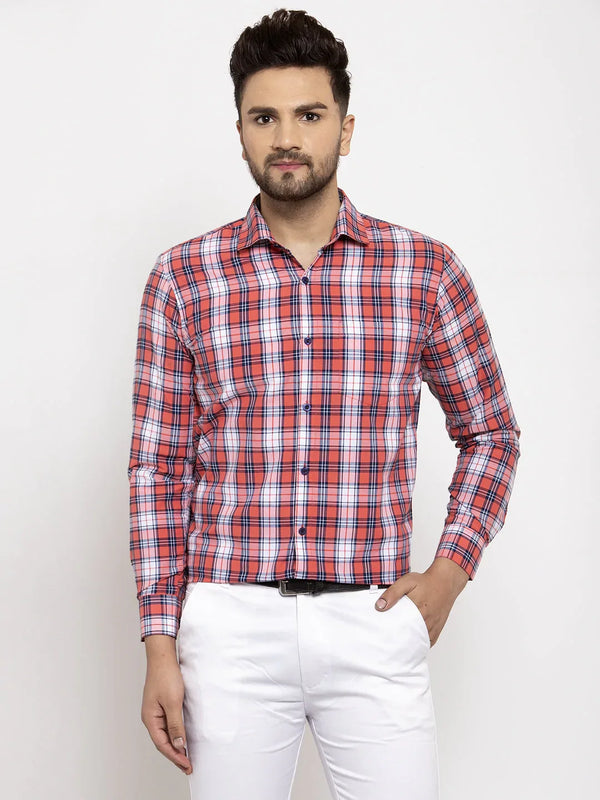 Jainish Red Men's Cotton Checked Formal Shirt's ( SF 764Red )