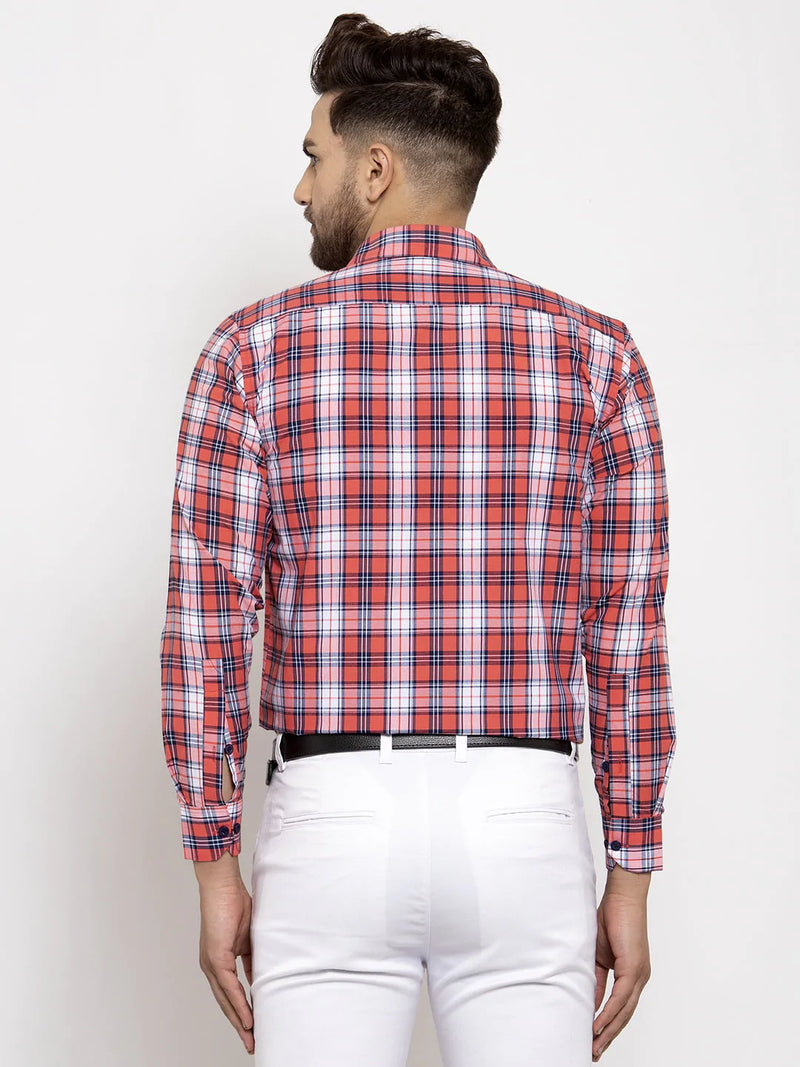 Jainish Red Men's Cotton Checked Formal Shirt's ( SF 764Red )