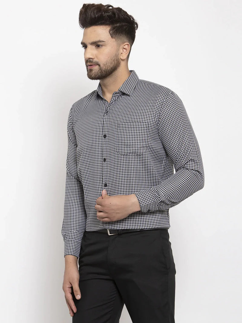 Jainish Black Men's Cotton Checked Formal Shirt's ( SF 765Black )