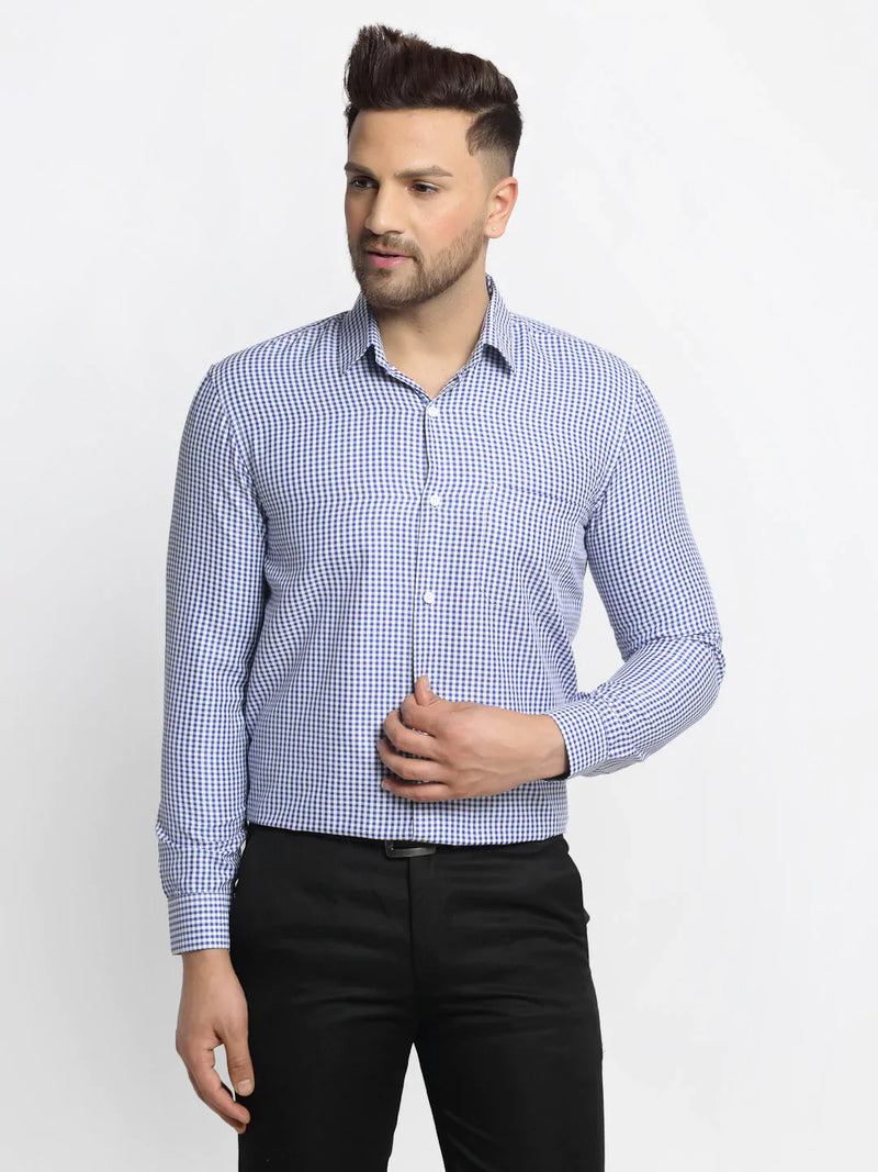 Jainish Blue Men's Cotton Checked Formal Shirt's ( SF 765Blue )