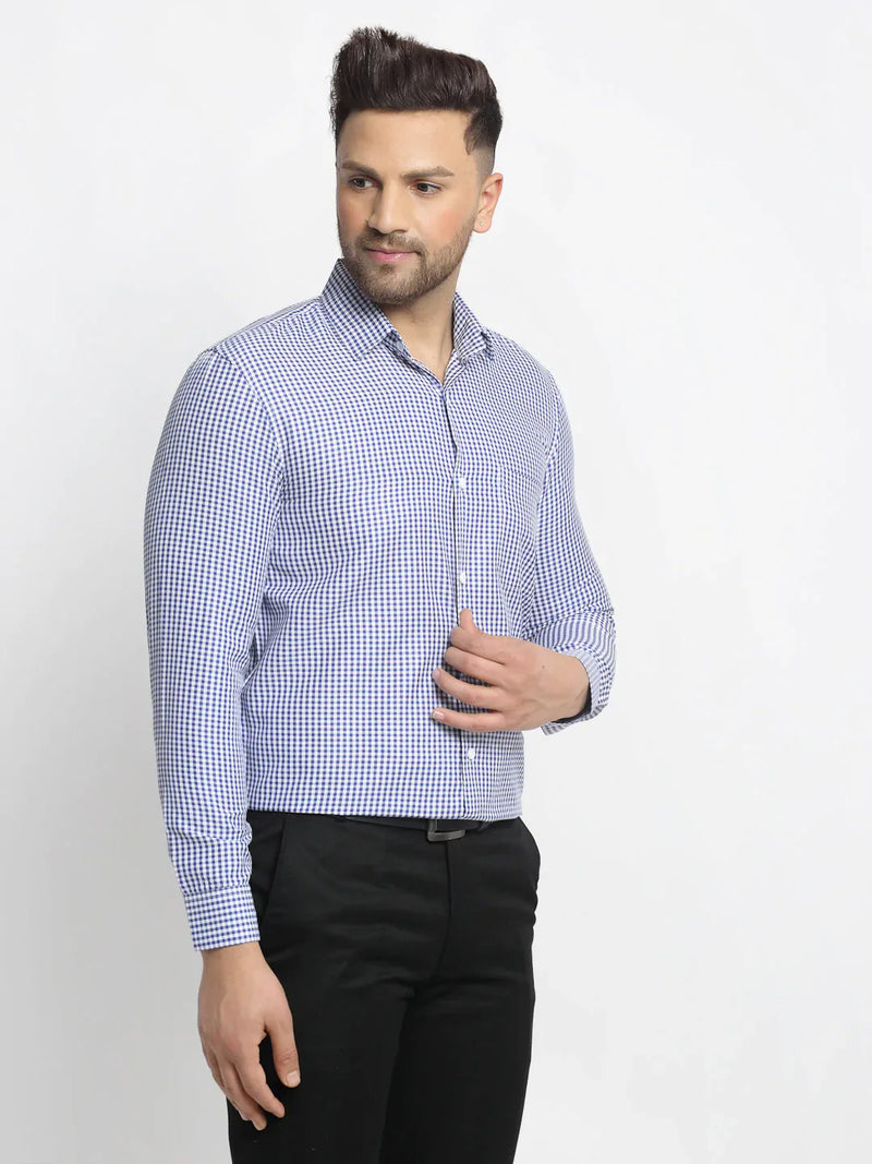 Jainish Blue Men's Cotton Checked Formal Shirt's ( SF 765Blue )