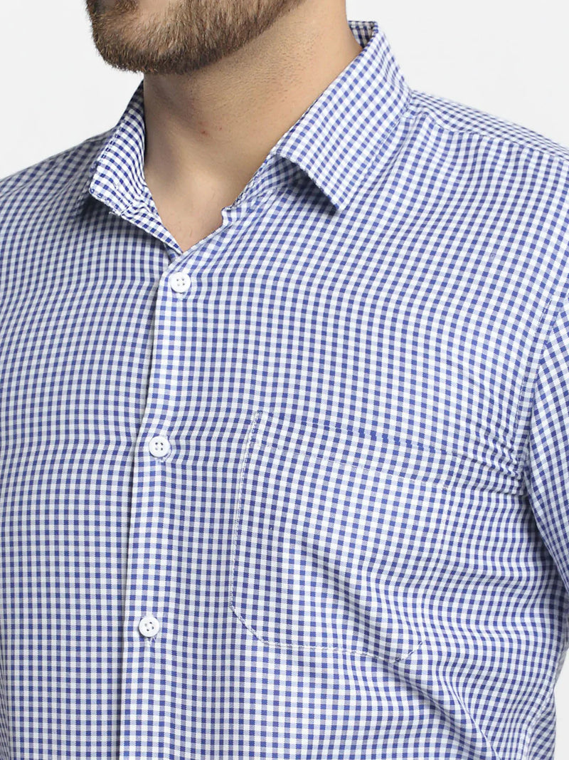 Jainish Blue Men's Cotton Checked Formal Shirt's ( SF 765Blue )