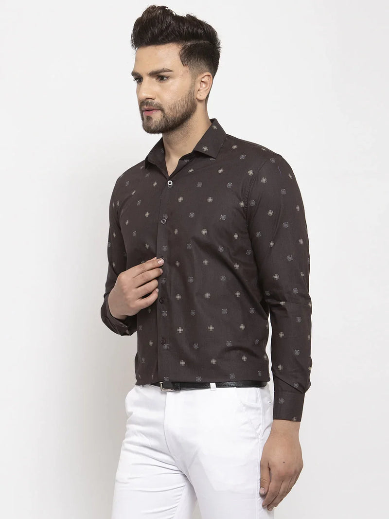 Jainish Brown Men's Cotton Printed Formal Shirt's ( SF 766Black )