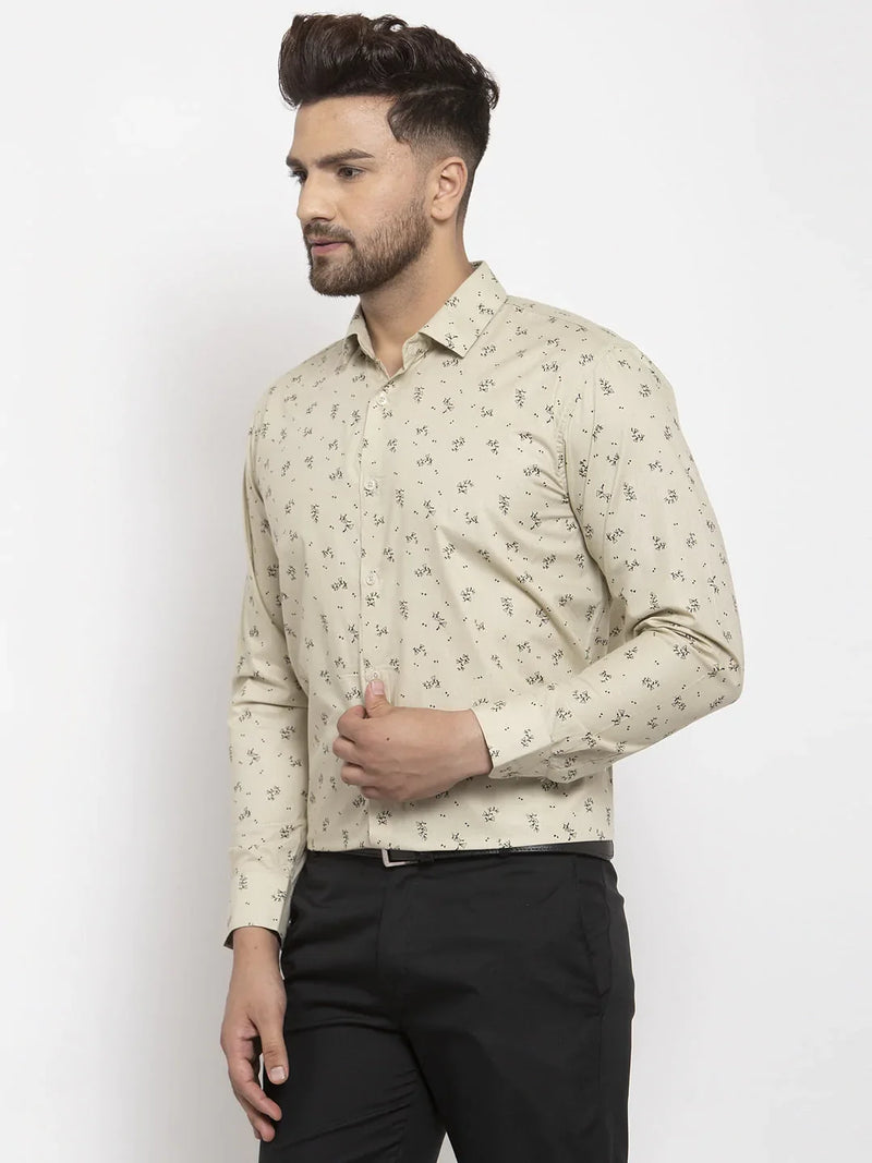 Jainish Cream Men's Cotton Printed Formal Shirt's ( SF 766Cream )