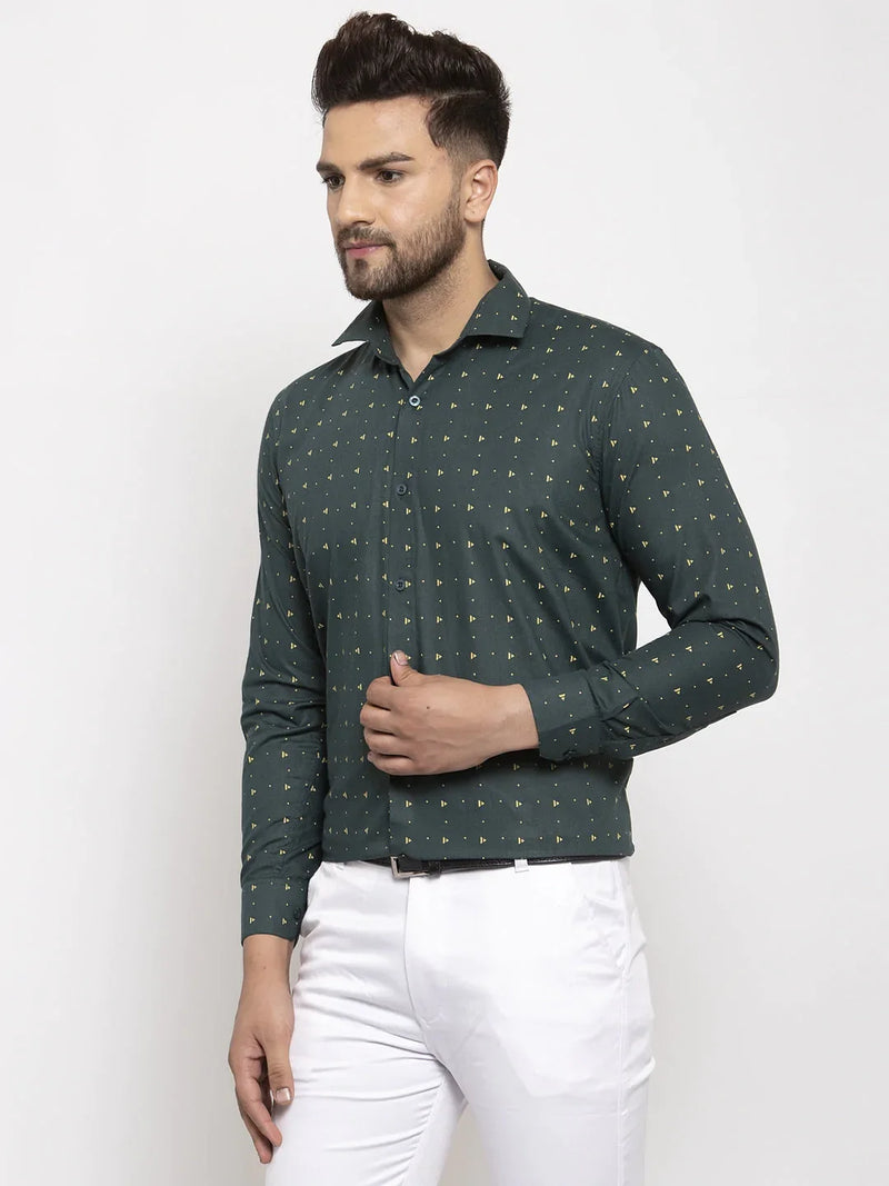 Jainish Green Men's Cotton Printed Formal Shirt's ( SF 766Green )