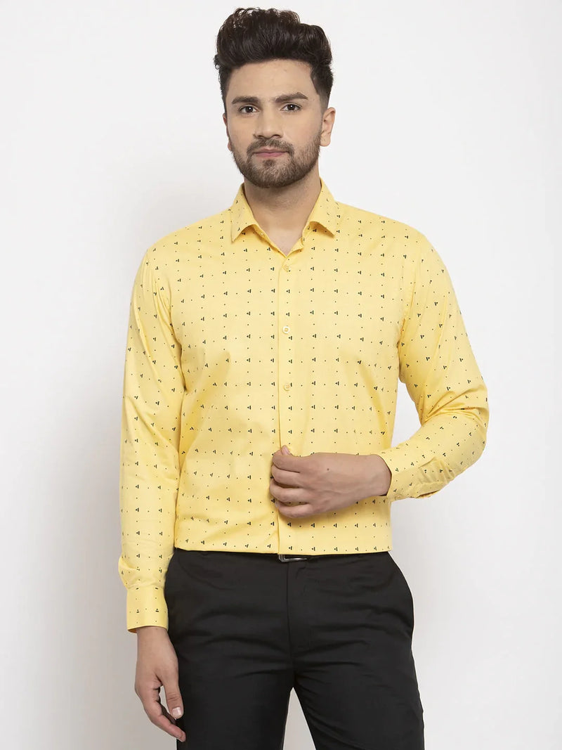 Jainish Yellow Men's Cotton Printed Formal Shirt's ( SF 766Yellow )