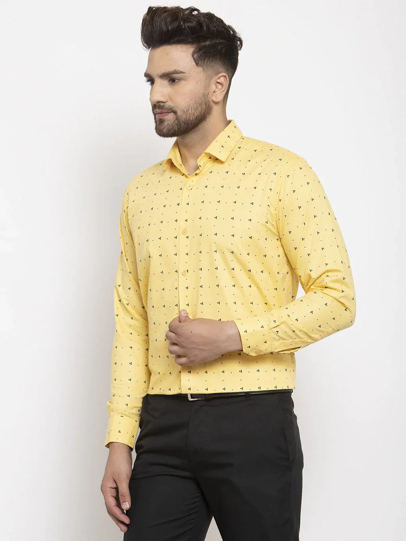 Jainish Yellow Men's Cotton Printed Formal Shirt's ( SF 766Yellow )