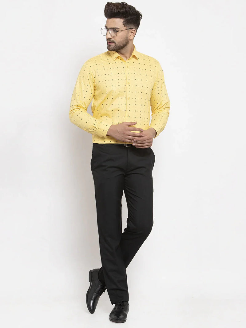 Jainish Yellow Men's Cotton Printed Formal Shirt's ( SF 766Yellow )