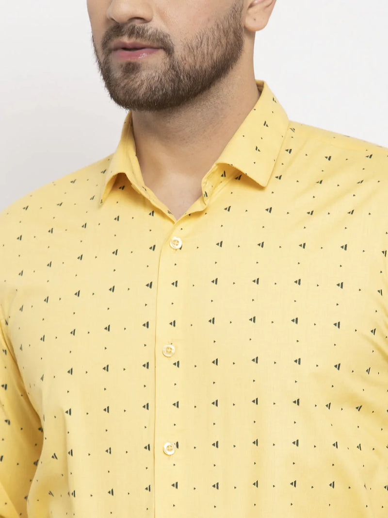 Jainish Yellow Men's Cotton Printed Formal Shirt's ( SF 766Yellow )