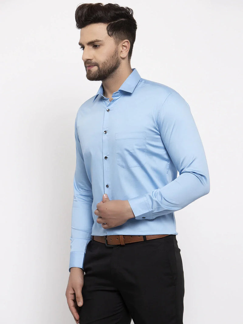 Jainish Blue Men's Cotton Solid Formal Shirt's ( SF 768Light-Blue )