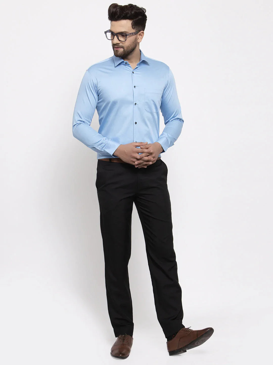 Jainish Blue Men's Cotton Solid Formal Shirt's ( SF 768Light-Blue )