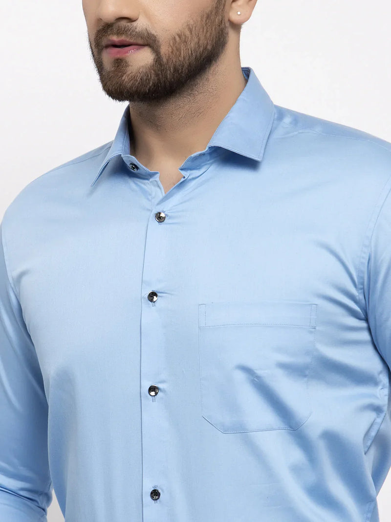 Jainish Blue Men's Cotton Solid Formal Shirt's ( SF 768Light-Blue )