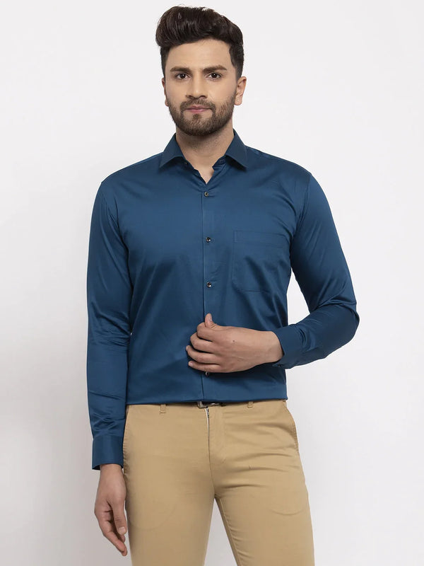 Jainish Navy Men's Cotton Solid Formal Shirt's ( SF 768Navy )