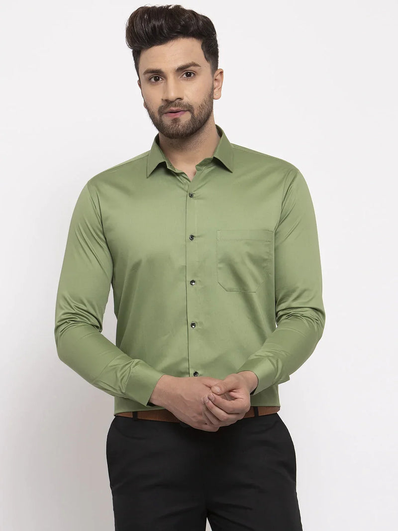 Jainish Olive Men's Cotton Solid Formal Shirt's ( SF 768Olive )