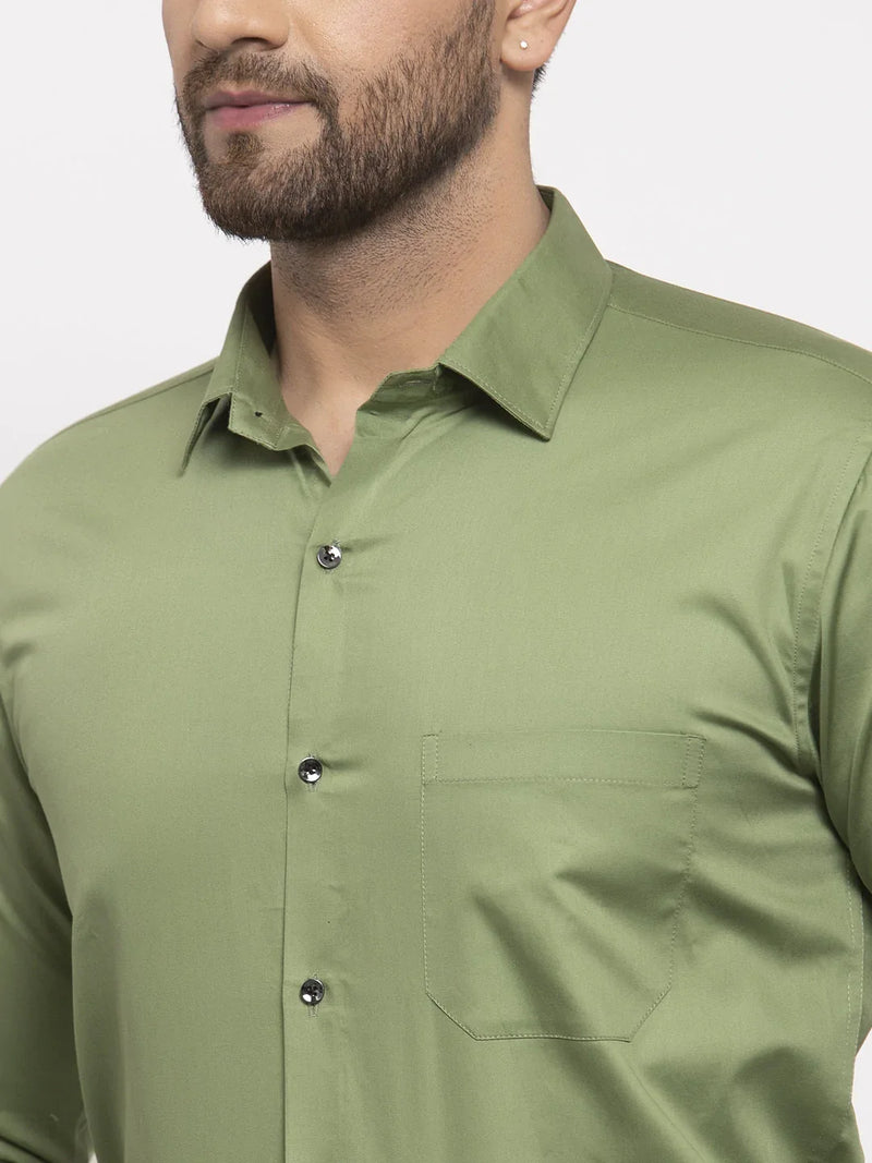 Jainish Olive Men's Cotton Solid Formal Shirt's ( SF 768Olive )