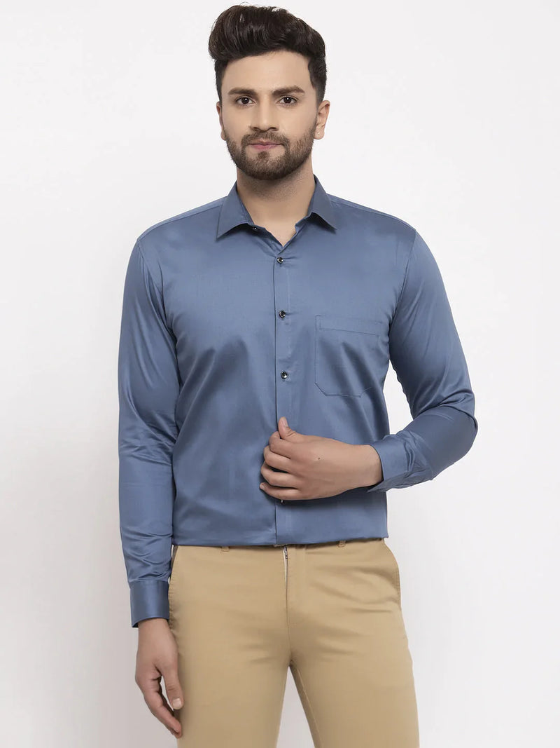 Jainish Navy Men's Cotton Solid Formal Shirt's ( SF 768Teal )