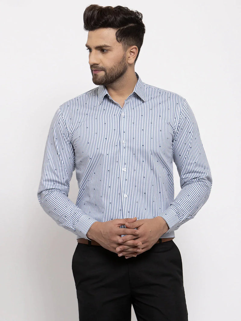 Jainish Grey Men's Cotton Striped Formal Shirt's ( SF 769Light-Grey )