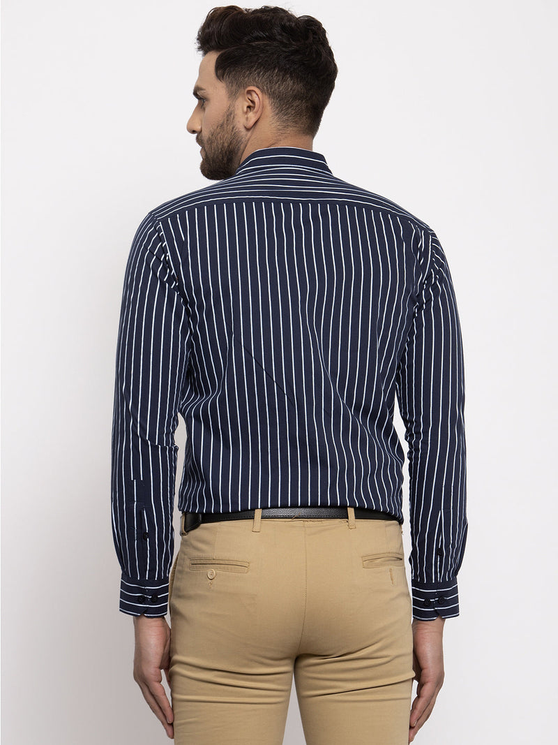 Indian Needle Navy Men's Cotton Striped Formal Shirt's