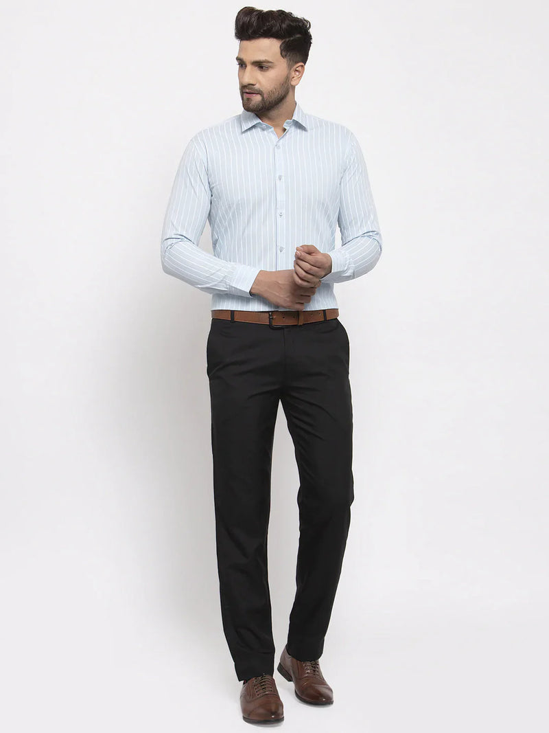 Jainish Blue Men's Cotton Striped Formal Shirt's ( SF 770Sky )