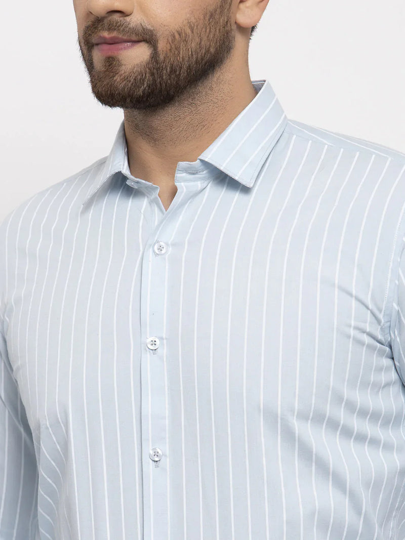 Jainish Blue Men's Cotton Striped Formal Shirt's ( SF 770Sky )