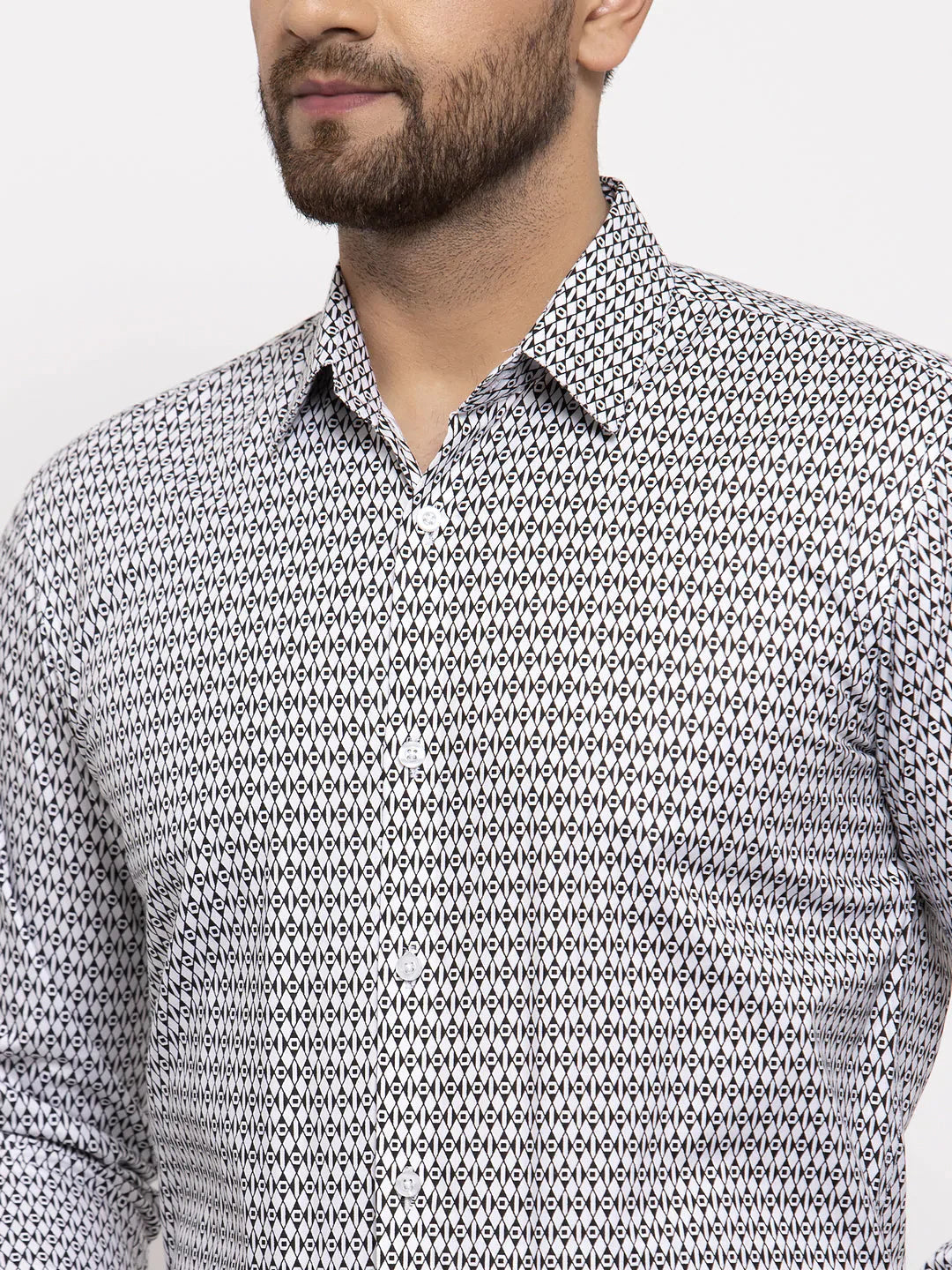 Jainish Black Men's Cotton Geometric Formal Shirt's ( SF 771Black )