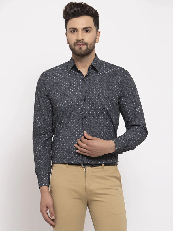 Jainish Black Men's Cotton Printed Formal Shirt's ( SF 772Black )