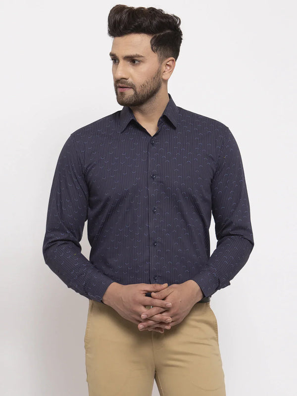 Jainish Navy Men's Cotton Printed Formal Shirt's ( SF 773Navy )