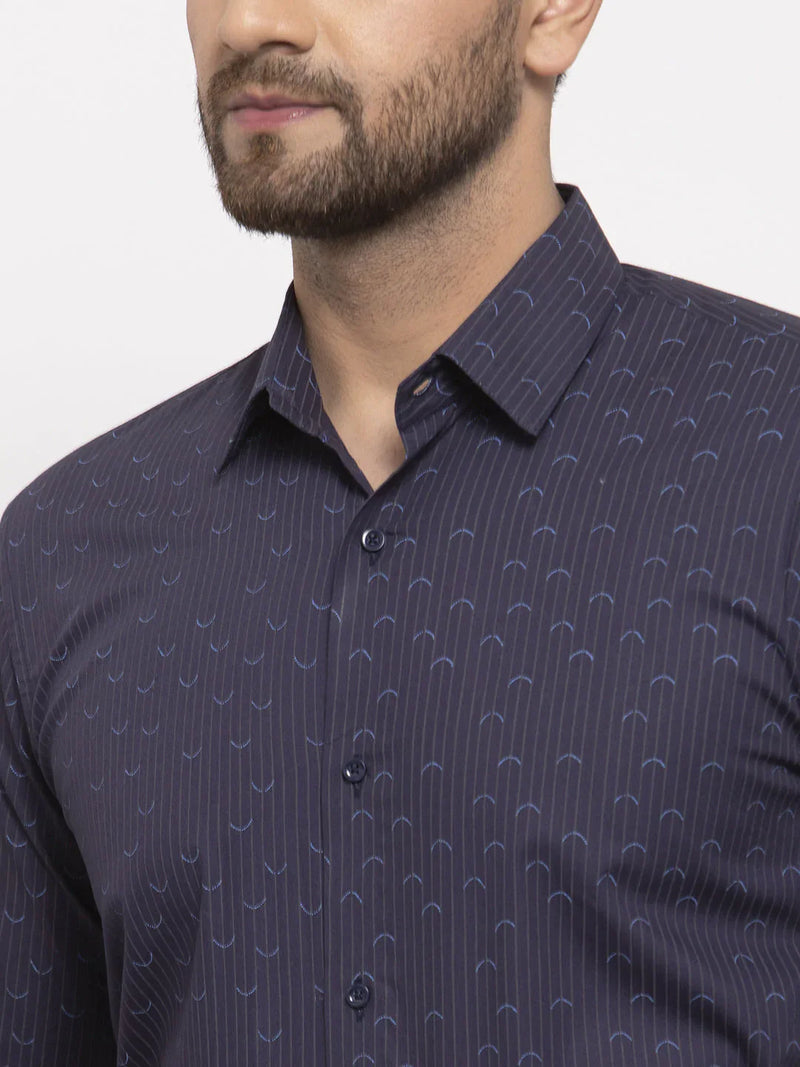 Jainish Navy Men's Cotton Printed Formal Shirt's ( SF 773Navy )