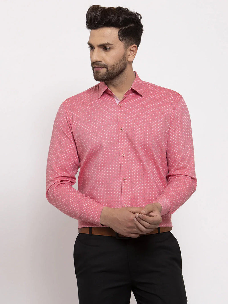 Jainish Red Men's Cotton Printed Formal Shirt's ( SF 774Coral )