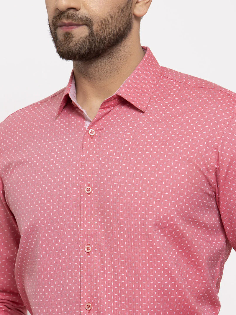 Jainish Red Men's Cotton Printed Formal Shirt's ( SF 774Coral )