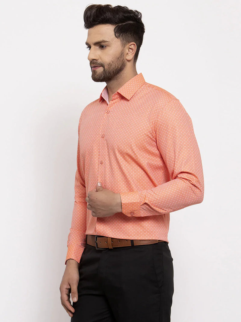 Jainish Peach Men's Cotton Printed Formal Shirt's ( SF 774Peach )