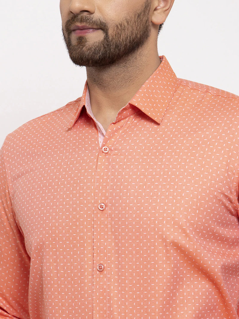 Jainish Peach Men's Cotton Printed Formal Shirt's ( SF 774Peach )