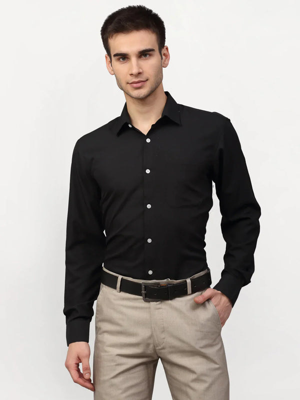 Jainish Black Men's Solid Formal Shirts ( SF 777Black )