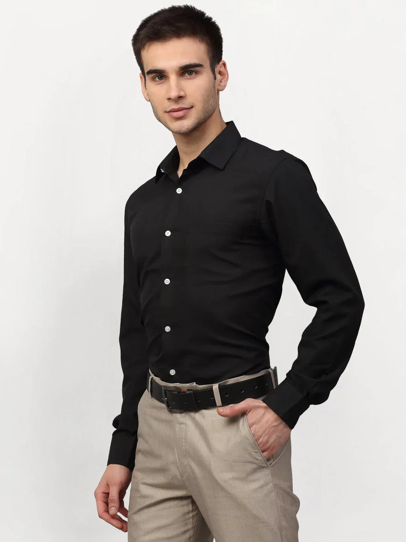 Jainish Black Men's Solid Formal Shirts ( SF 777Black )