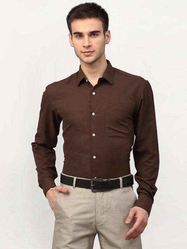 Jainish Brown Men's Solid Formal Shirts ( SF 777Coffee )