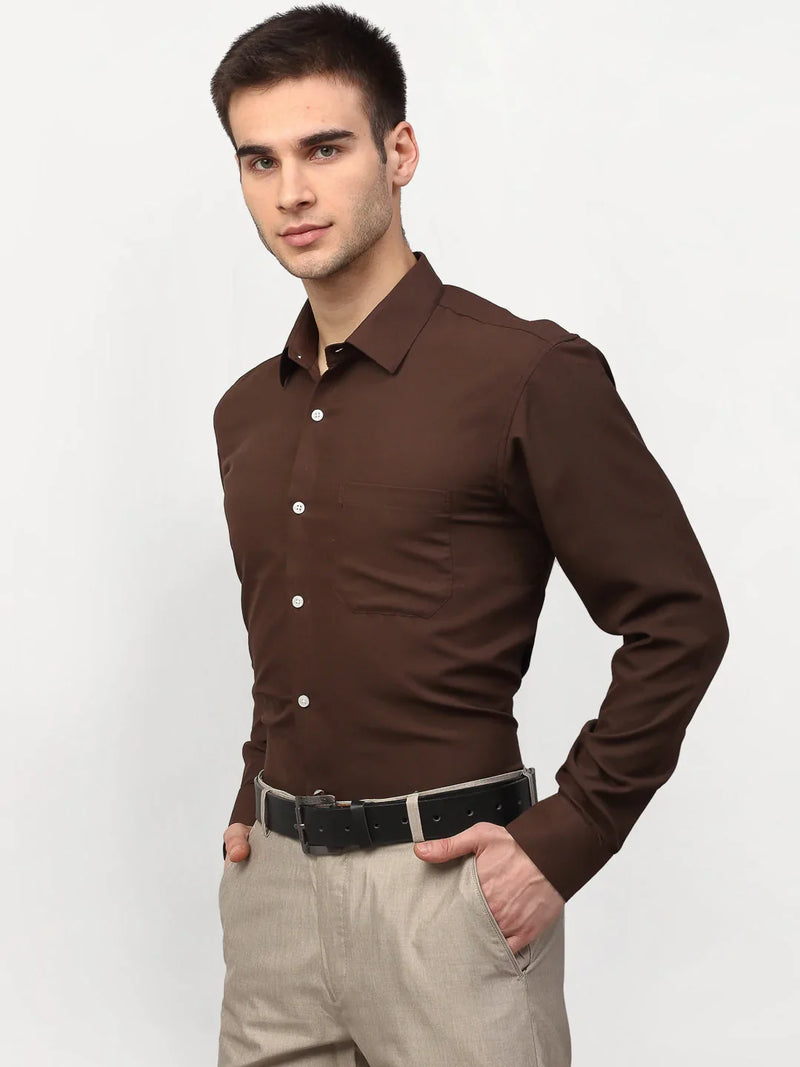 Jainish Brown Men's Solid Formal Shirts ( SF 777Coffee )