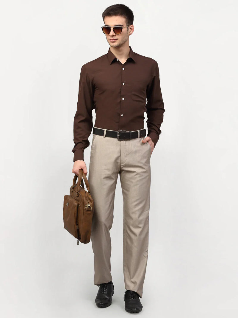 Jainish Brown Men's Solid Formal Shirts ( SF 777Coffee )