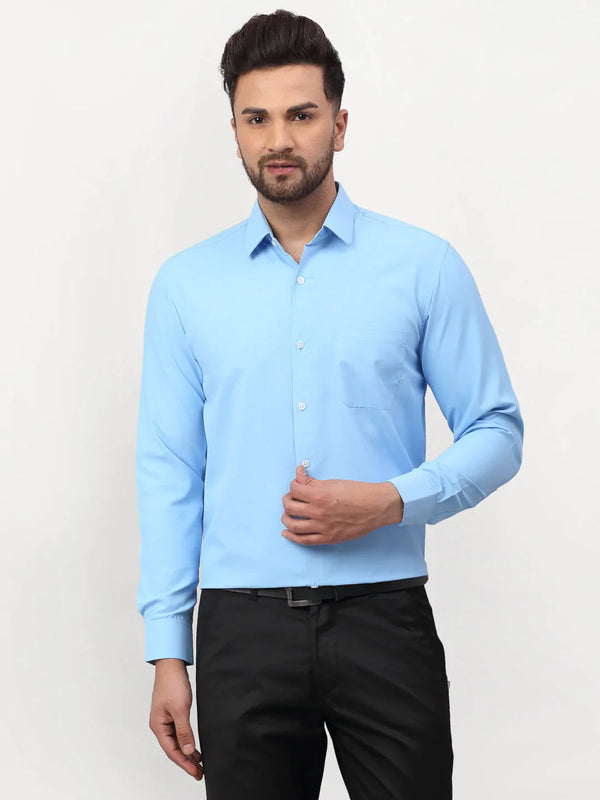 Jainish Blue Men's Solid Formal Shirts ( SF 777Light-Blue )