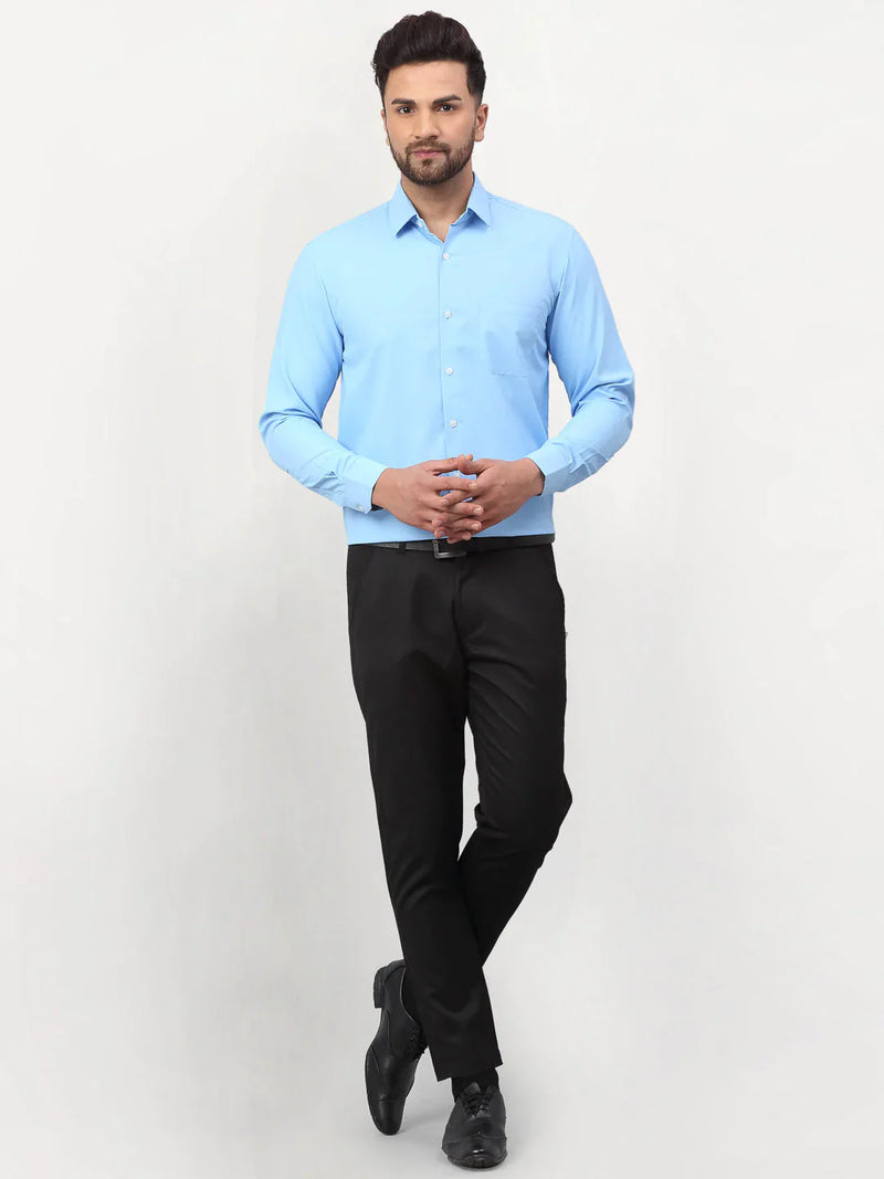 Jainish Blue Men's Solid Formal Shirts ( SF 777Light-Blue )