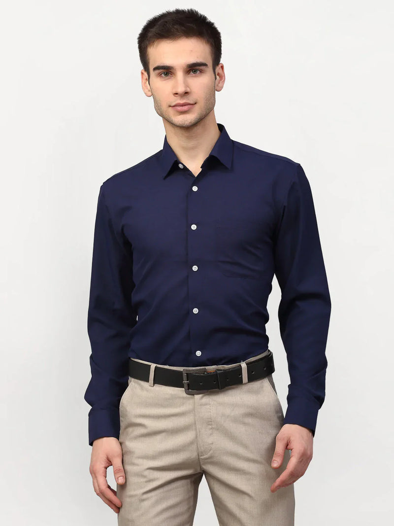 Jainish Navy Blue Men's Solid Formal Shirts ( SF 777Navy )