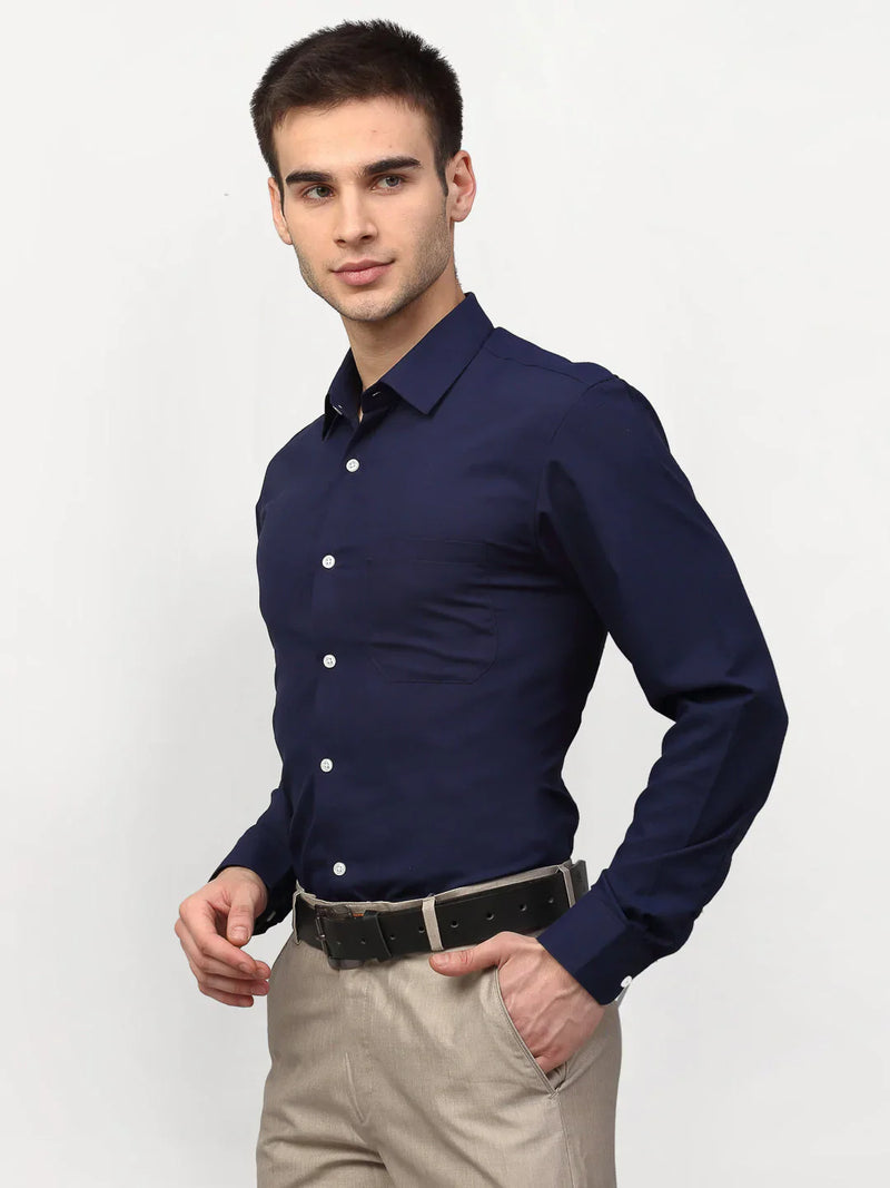 Jainish Navy Blue Men's Solid Formal Shirts ( SF 777Navy )