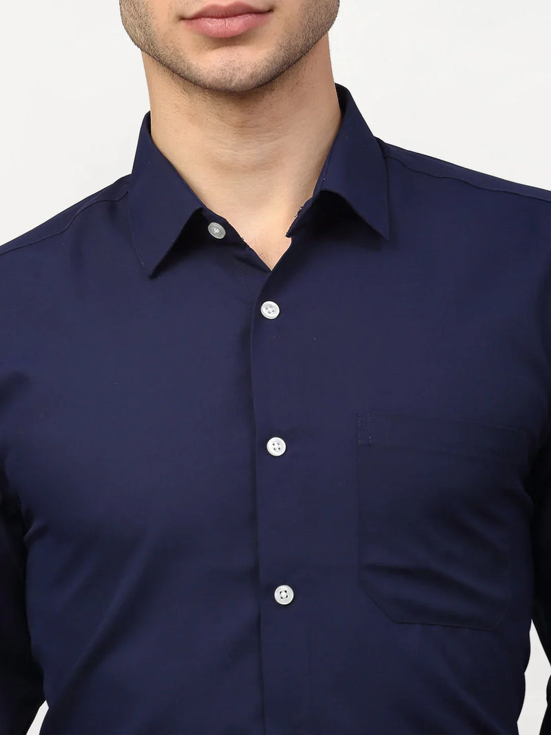 Jainish Navy Blue Men's Solid Formal Shirts ( SF 777Navy )