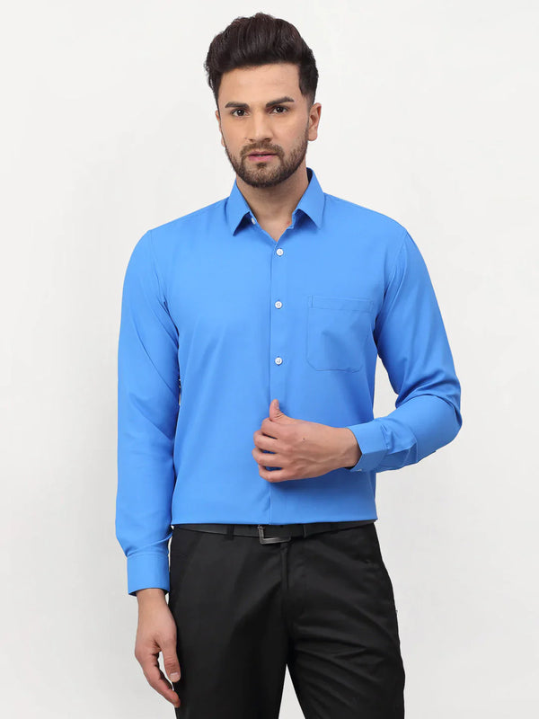 Jainish Blue Men's Solid Formal Shirts ( SF 777Sky )