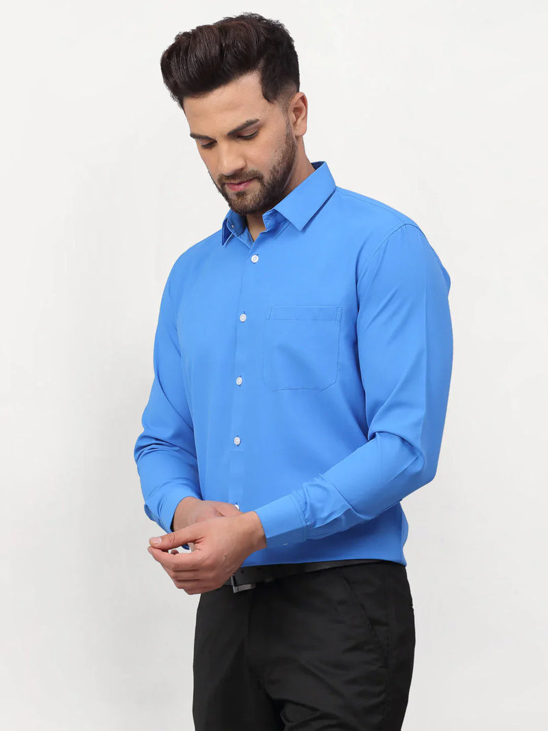 Jainish Blue Men's Solid Formal Shirts ( SF 777Sky )