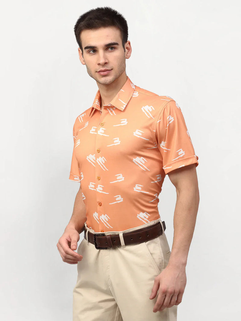 Jainish Peach Men's Printed Lycra Half Sleevess Formal Shirts ( SF 778Peach )