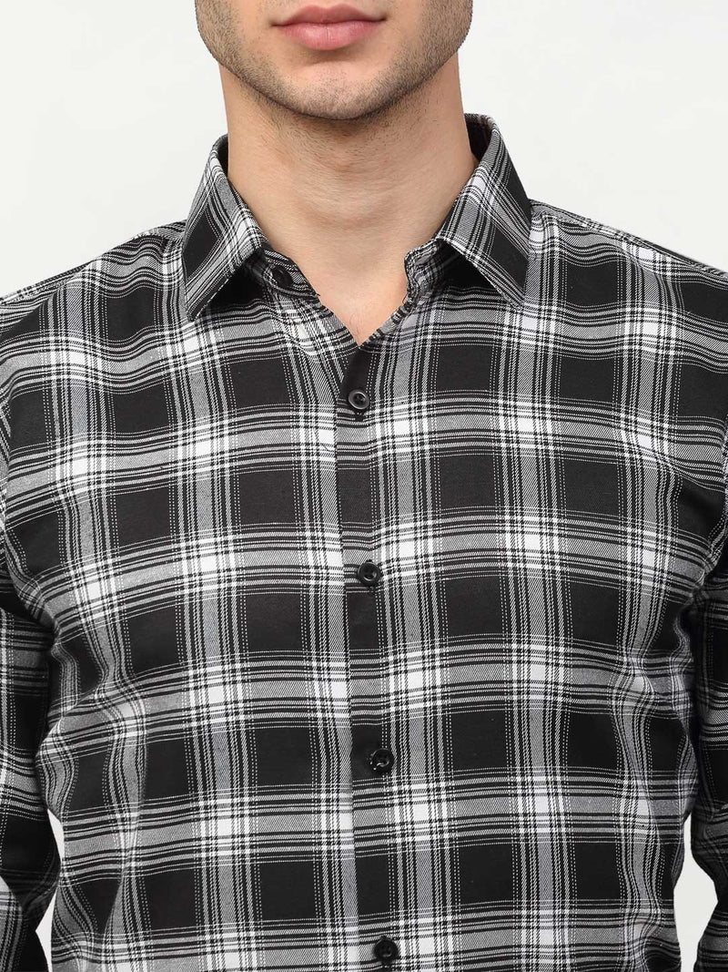 Jainish Black Men's Checked Formal Shirts ( SF 779Black )