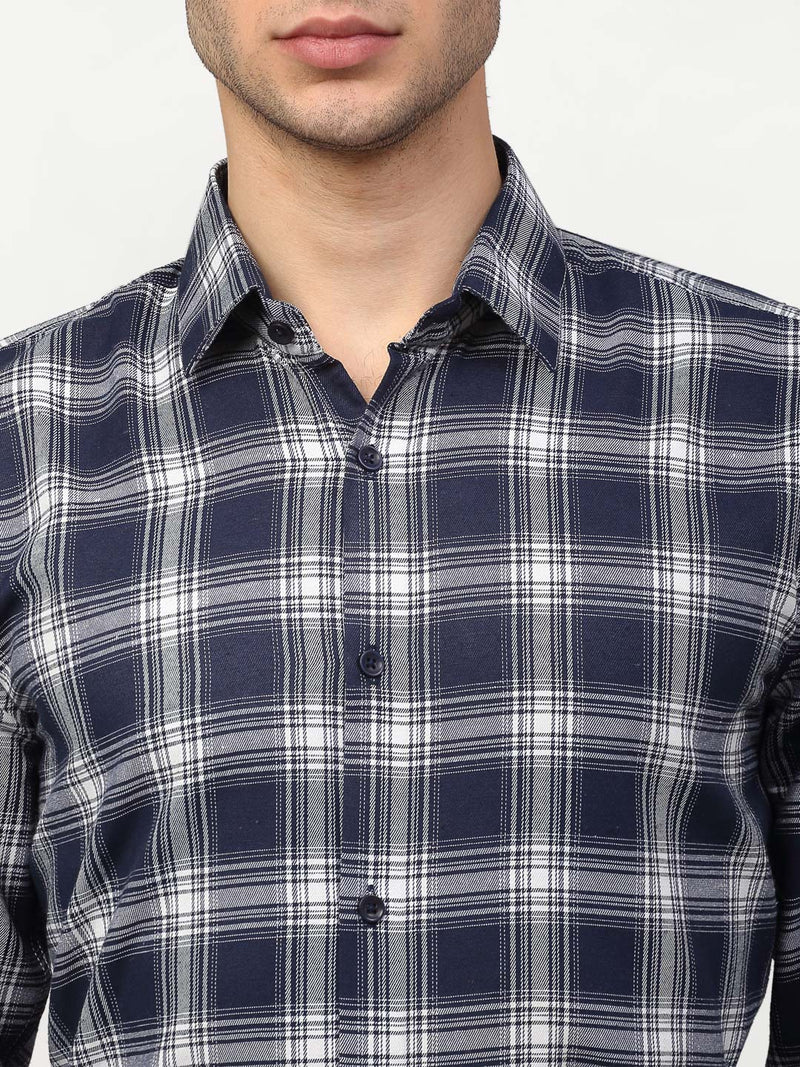 Jainish Navy Blue Men's Checked Formal Shirts ( SF 779Navy )